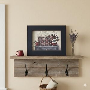 Laurie Korngold Primitive Folk Art - Basket & Quilt Framed Print